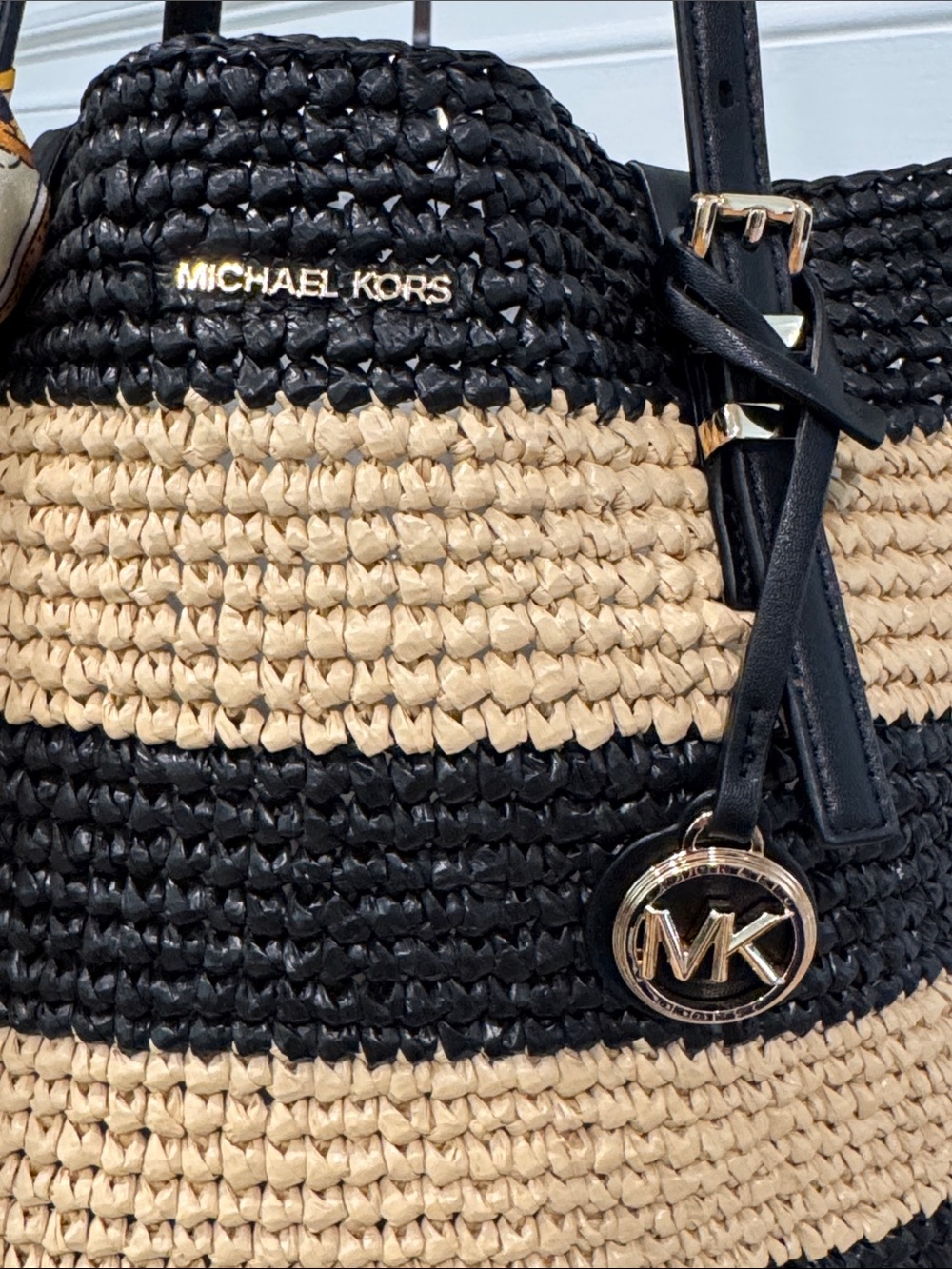 Michael Kors Bag Quinn Large Striped North South Crochet Woven Straw Beach Bag - Picture 5 of 17